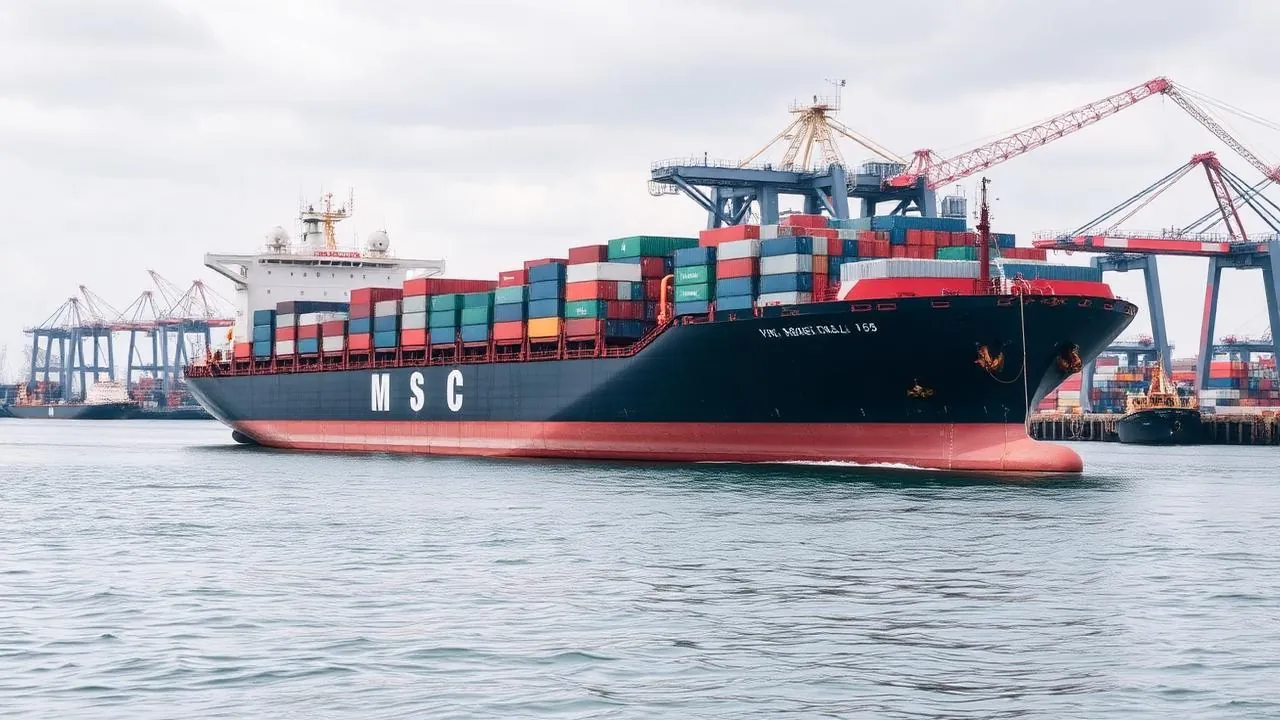Buque de carga en el puerto, que representa las exportaciones sujetas al CBAM