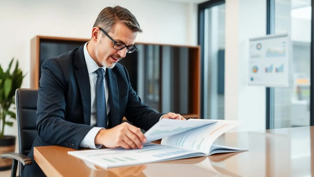 Executive reviewing a sustainability report, representing the CDP questionnaire