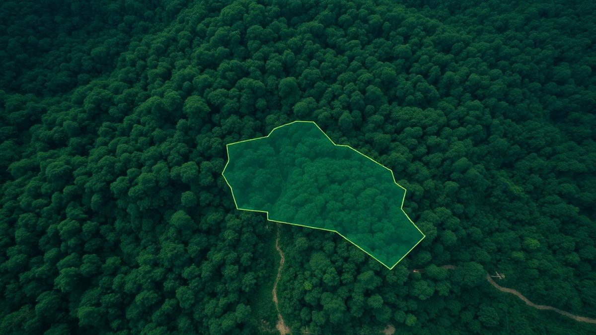 Vista aérea de floresta amazônica com delimitação de projeto REDD+