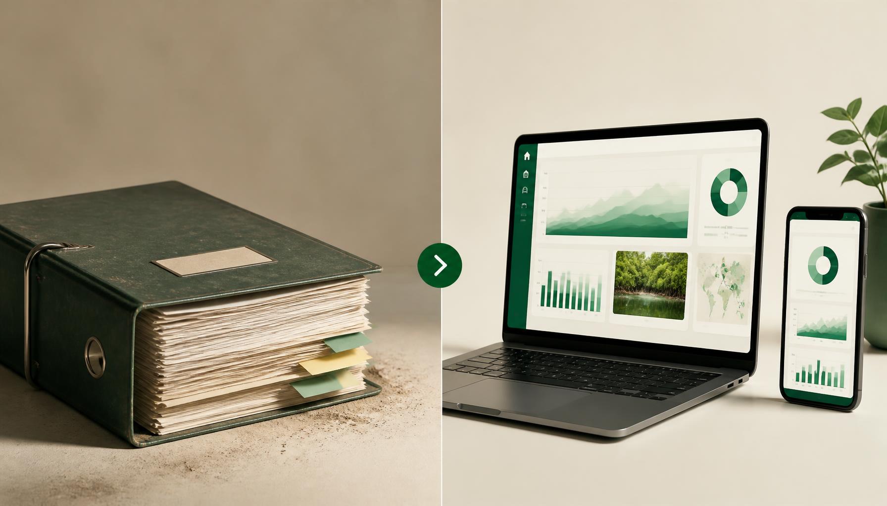 Comparação entre relatório de sustentabilidade em PDF e em formato web interativo