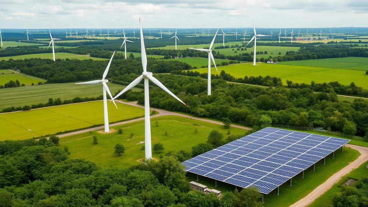 Wind turbines and solar panels representing science-based decarbonisation targets