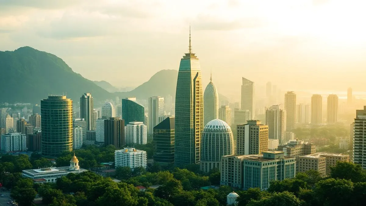 Skyline de una ciudad brasileña con vegetación tropical, como imagen de las finanzas sostenibles